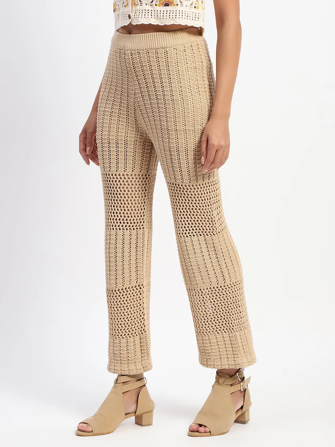 Flatlock Seams Madame Brown Cotton Crochet Trouser