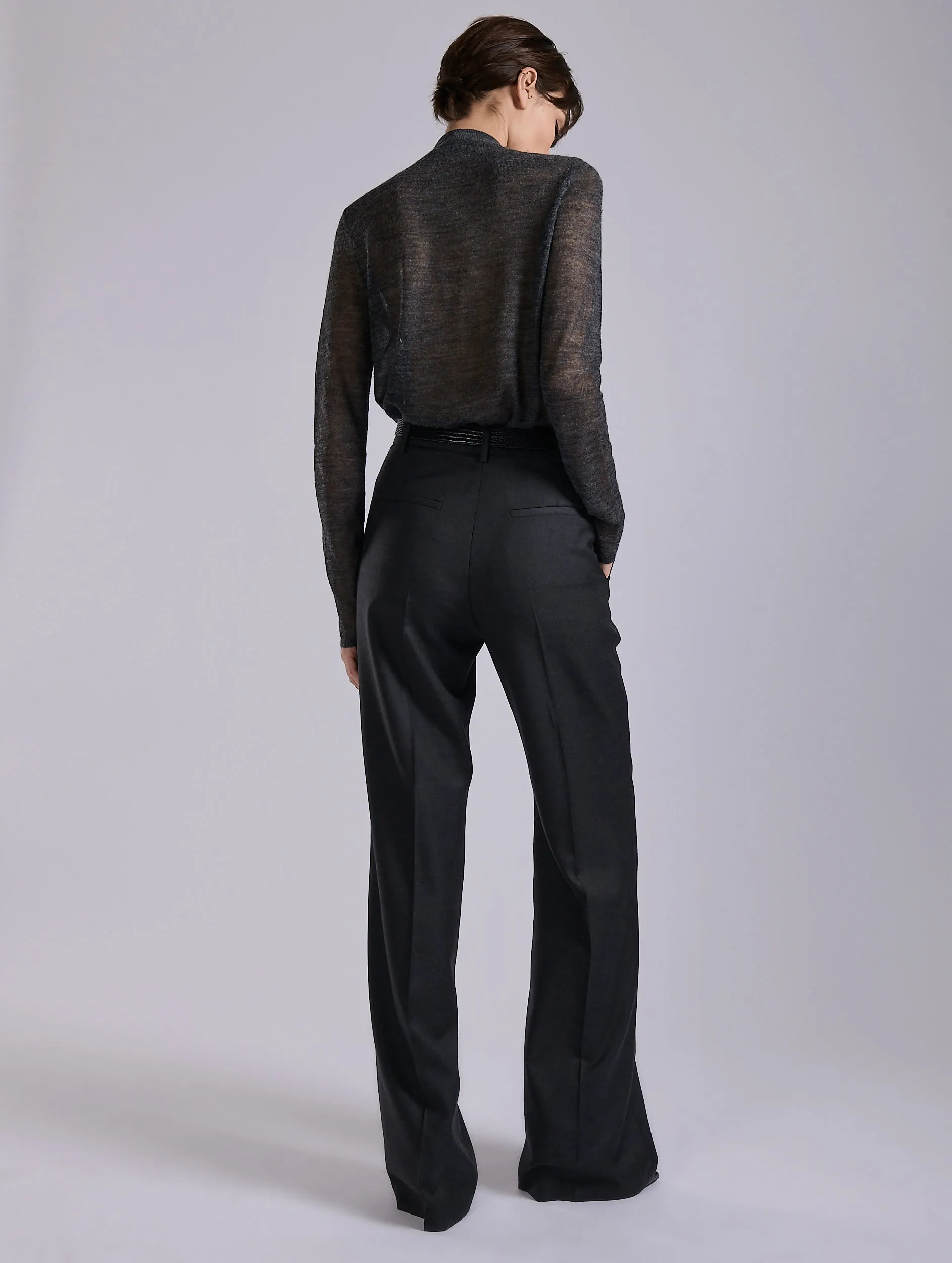 AdjustableWaistband Minimal Vibe Grey wide-leg wool and cashmere twill trousers
