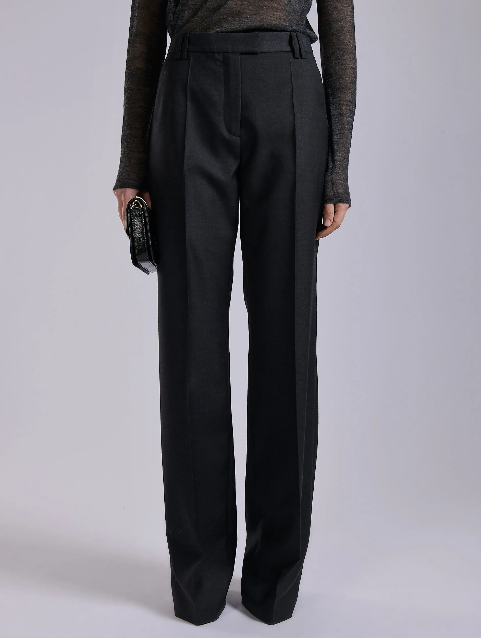 Sleek Fit Grey wide-leg wool and cashmere twill trousers