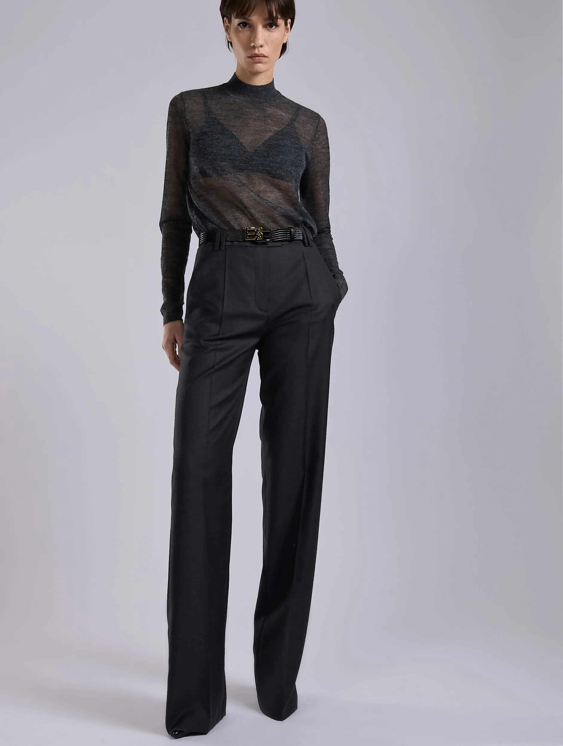 Grey wide-leg wool and cashmere twill trousers Sleek Fit Freedom Fit