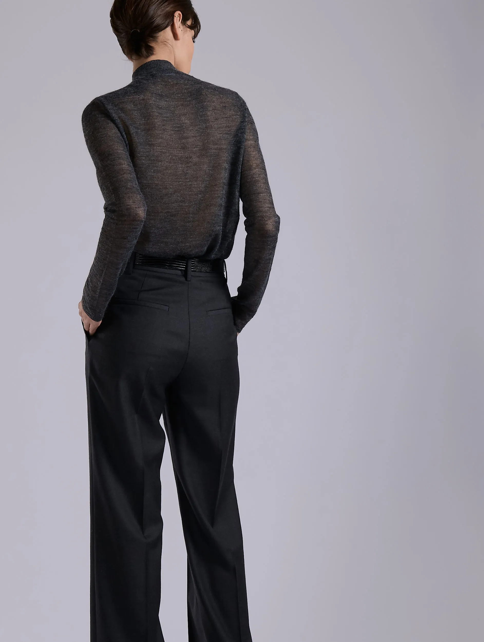 Versatile Wearable Flexible Cut Grey wide-leg wool and cashmere twill trousers