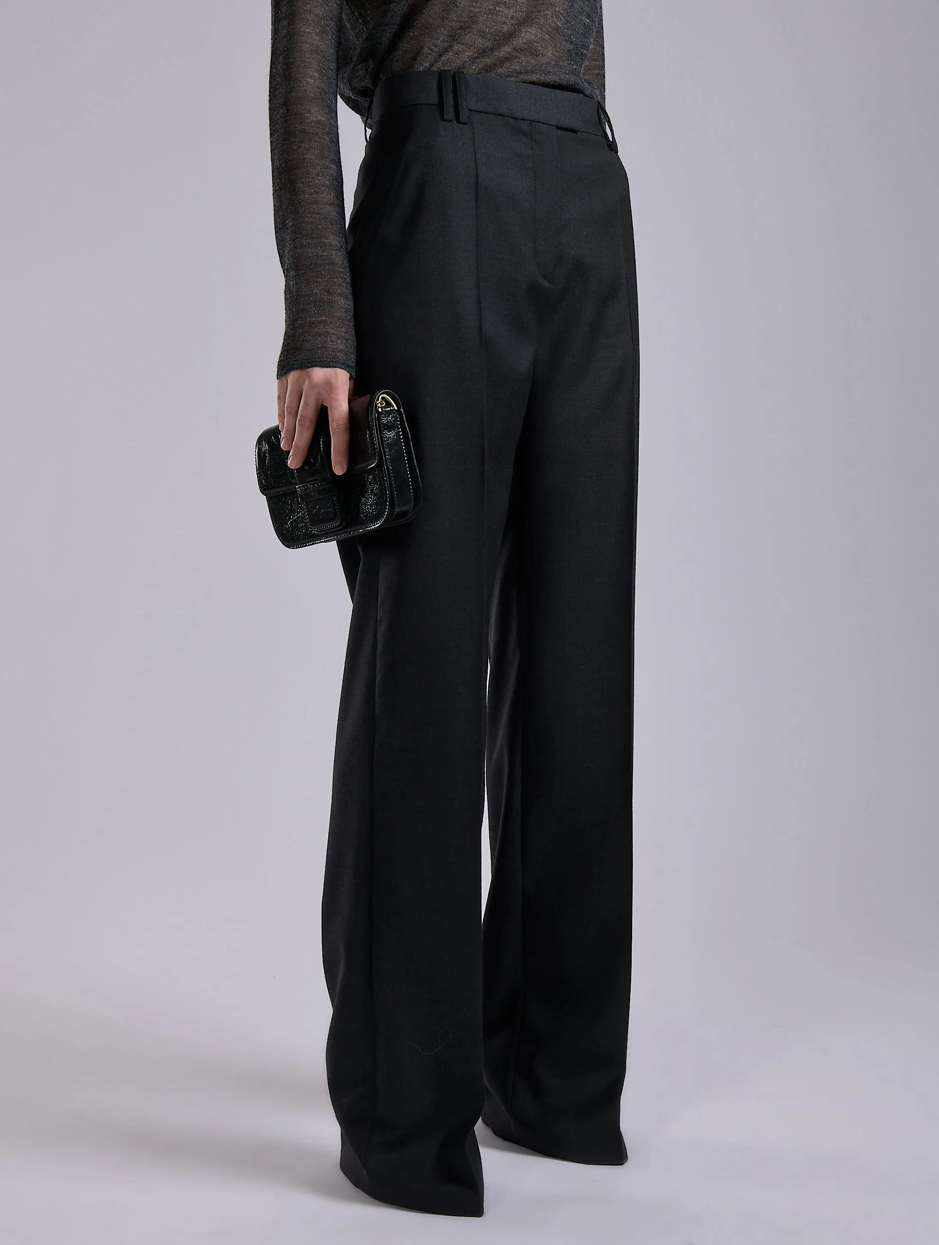 Multi Pocket Design Breathable Lining Grey wide-leg wool and cashmere twill trousers