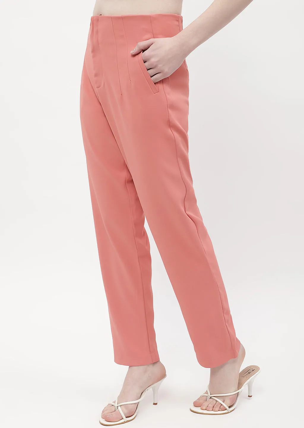 Madame Front Pleated Blush Orange Tapered Trousers Heat Dissipating Work Essential