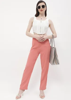 Urban Style Sleek Appearance Madame Front Pleated Blush Orange Tapered Trousers