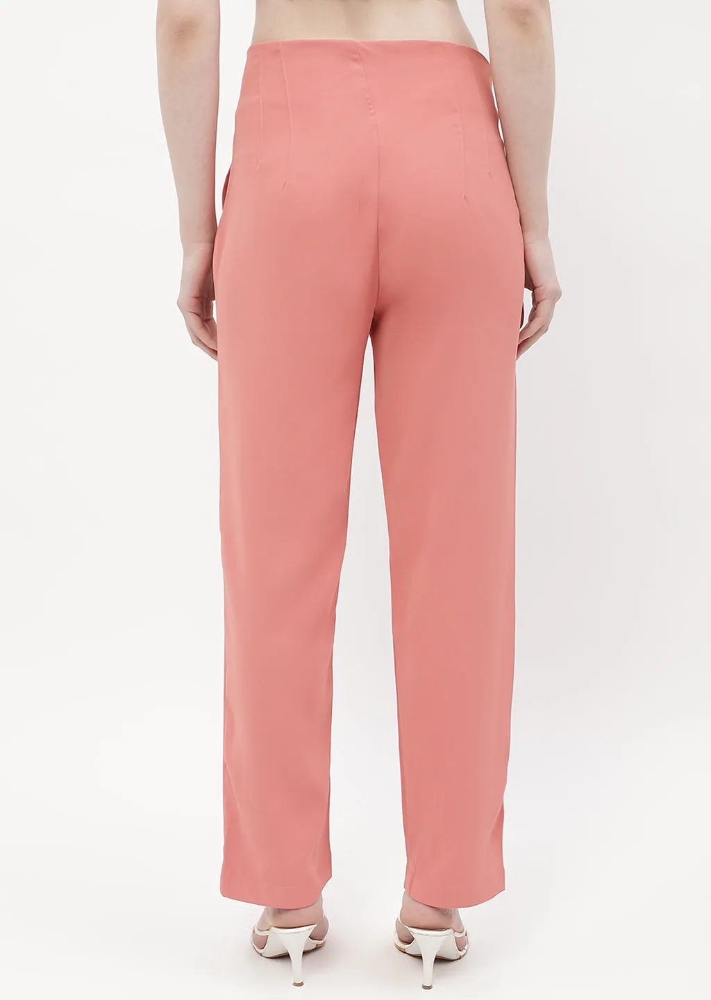 Madame Front Pleated Blush Orange Tapered Trousers Slim Design Active Performance
