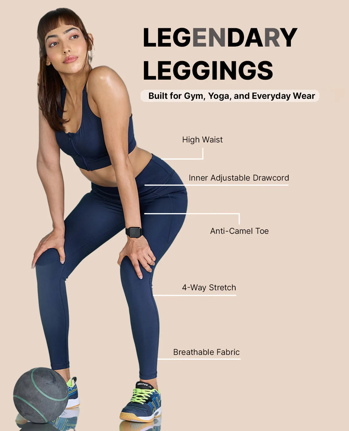 High Waisted Stretchable Leggings Work Commute Breathable Fabric Perfect Design