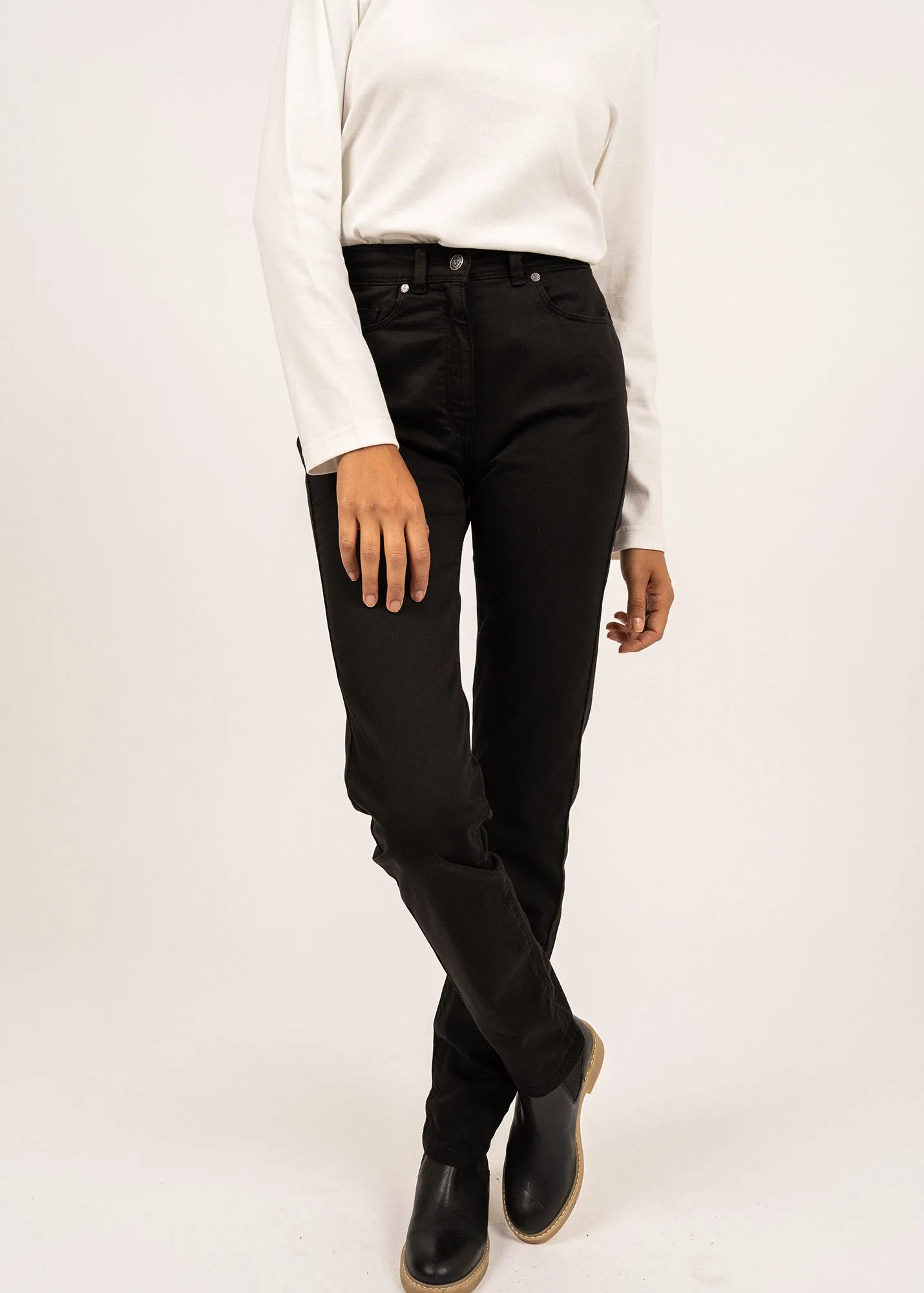 Mimosa high waist pants - slim fit, in stretch cotton (NOIR) Zen Glow