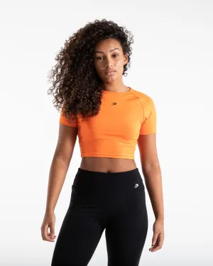 Training Short Sleeve Crop Top - Orange Flatlock stitching