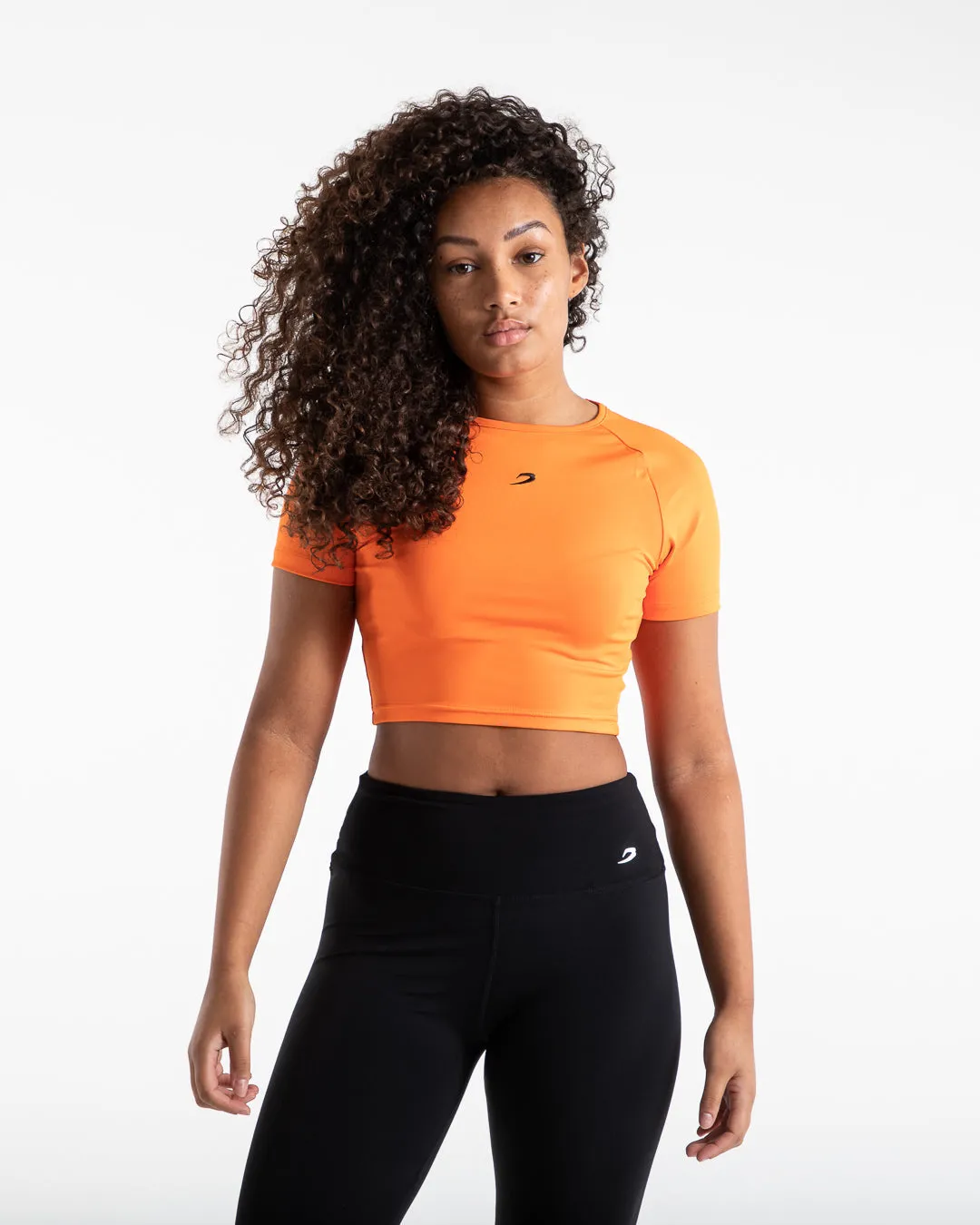 Training Short Sleeve Crop Top - Orange Flatlock stitching