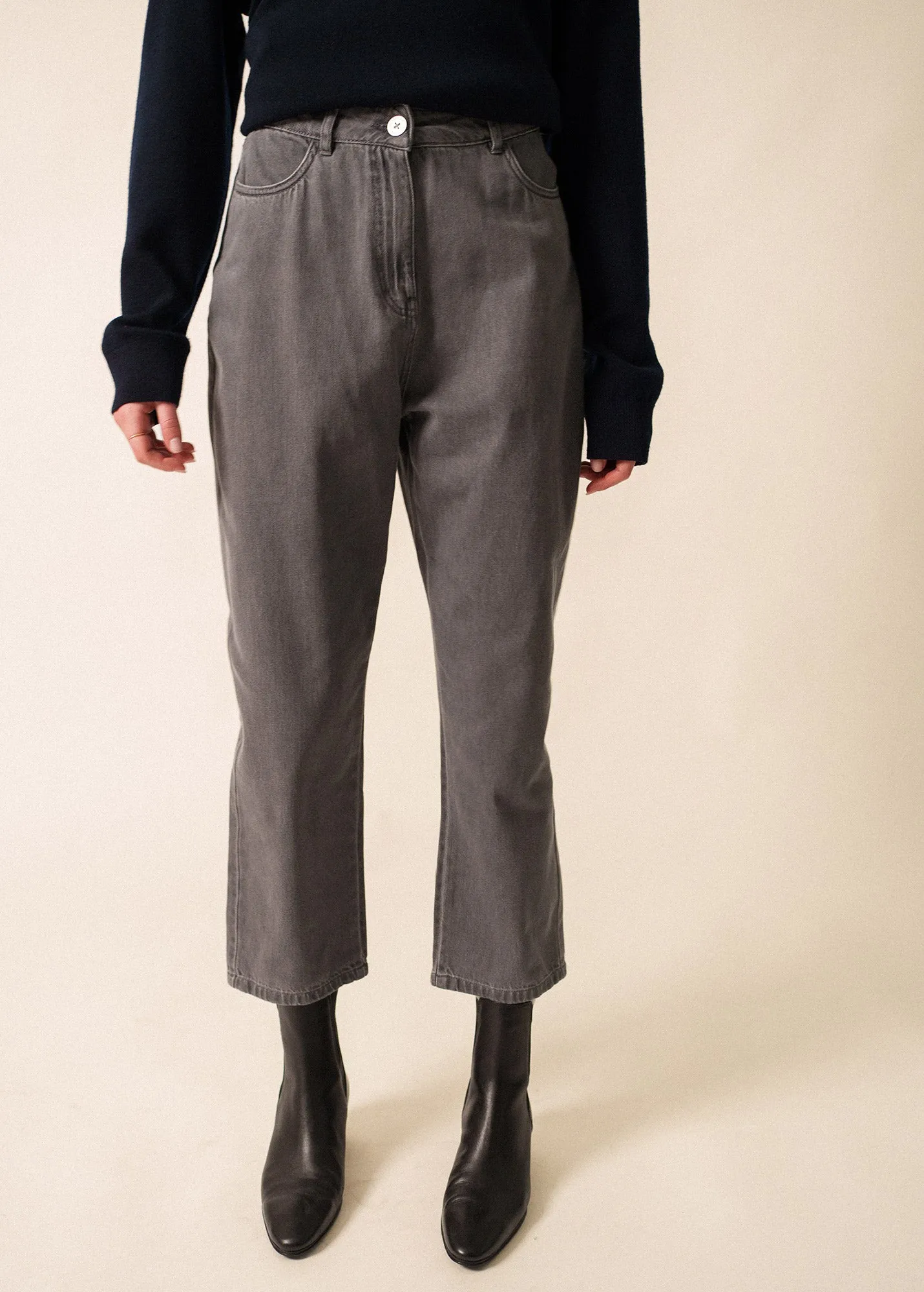 Z??lie trousers ?C mom fit (GRIS) Trendy Design HighDensity Weave