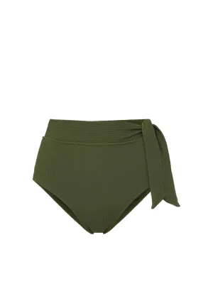 Side Tie High Waist Bottom Olive Texture Non Restrictive Framework