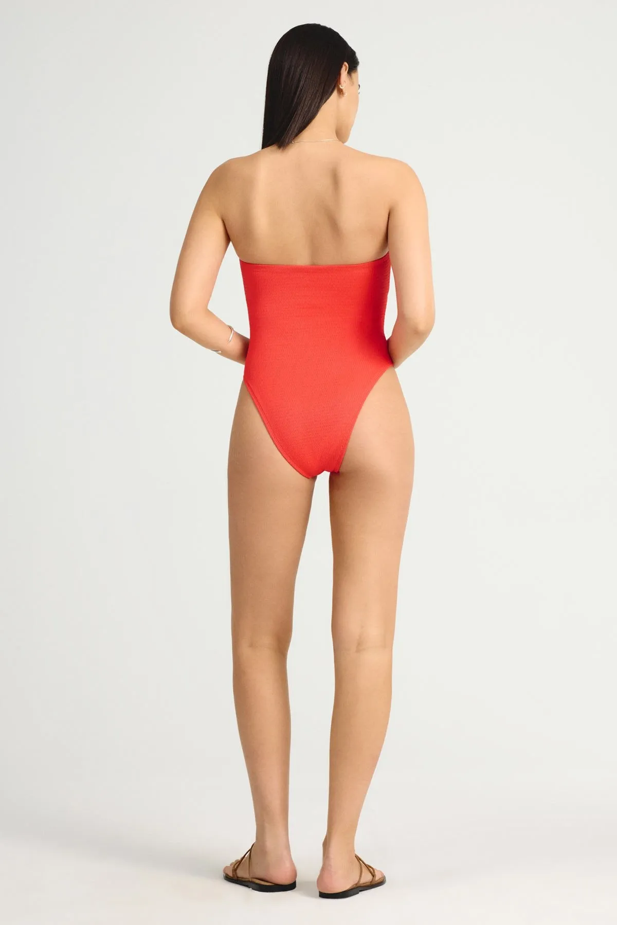 Upcycled Bandeau One Piece  - Ruby EcoTex Poolside Fun Compression fabric