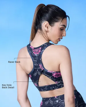 Smooth Fabric Nykd All Day On-Trend Sports Bra With Keyhole Back - NYK082 - Batik Black Print
