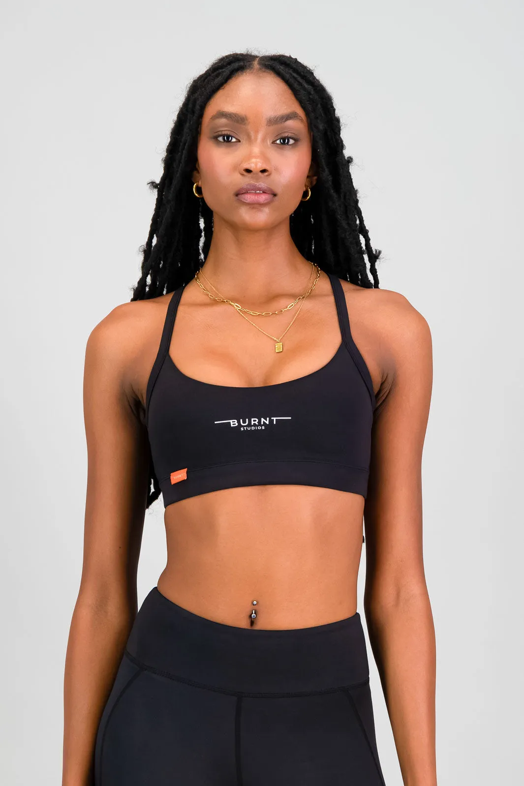 The Cali Sports Bra - Black Tall size seams Simple workout outfit