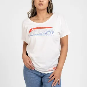 Soft touch finish Soft and Lightweight Women's Unapologetically American Slouchy T-Shirt - White