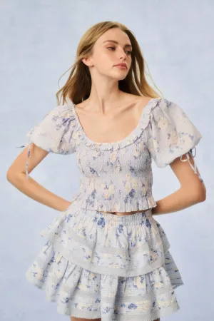 Ruffle Mini Signature Fragrance Print Skirt - WHISPER BLUE Chafe Resistant
