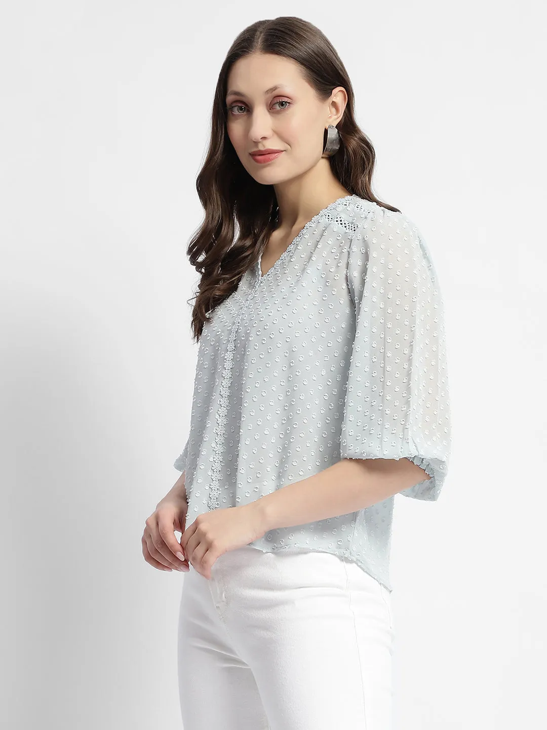Active Gear Simple Dress Madame Puffed Sleeve Dobby Sky Blue Top