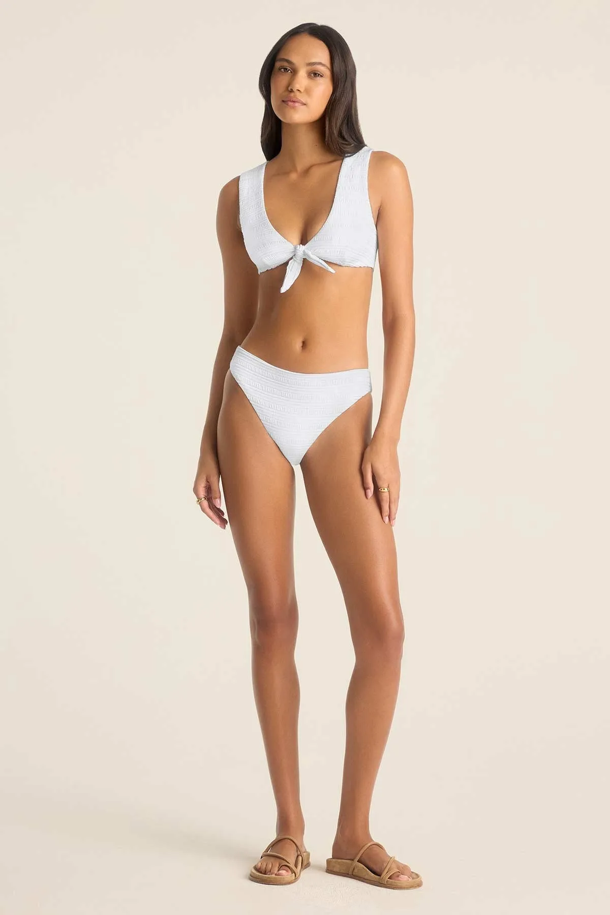 Cassia Crop Top - White Seersucker Stripe Comfort Fit Lining