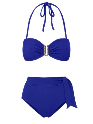 Adjustable Straps Cindy Top   Side Tie High Waist Bottom in Iris