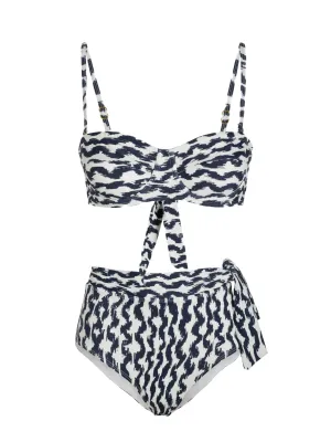 Nellie Top   Side Tie High Waist Bottom In Elysia Waves Built In Shelf Bra Wrinkle resistant fabric