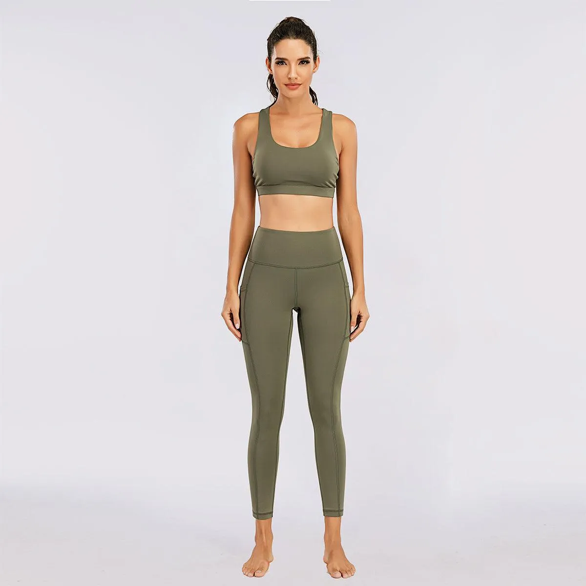 Olive Green Bra Top Secure Hold Low-impact