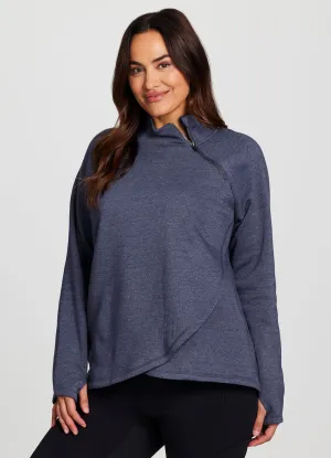 Flattering Waist Perfect Activewear Plus Prime Ready To Roll Fleece Zip Mock Neck Pullover Seamless Edge