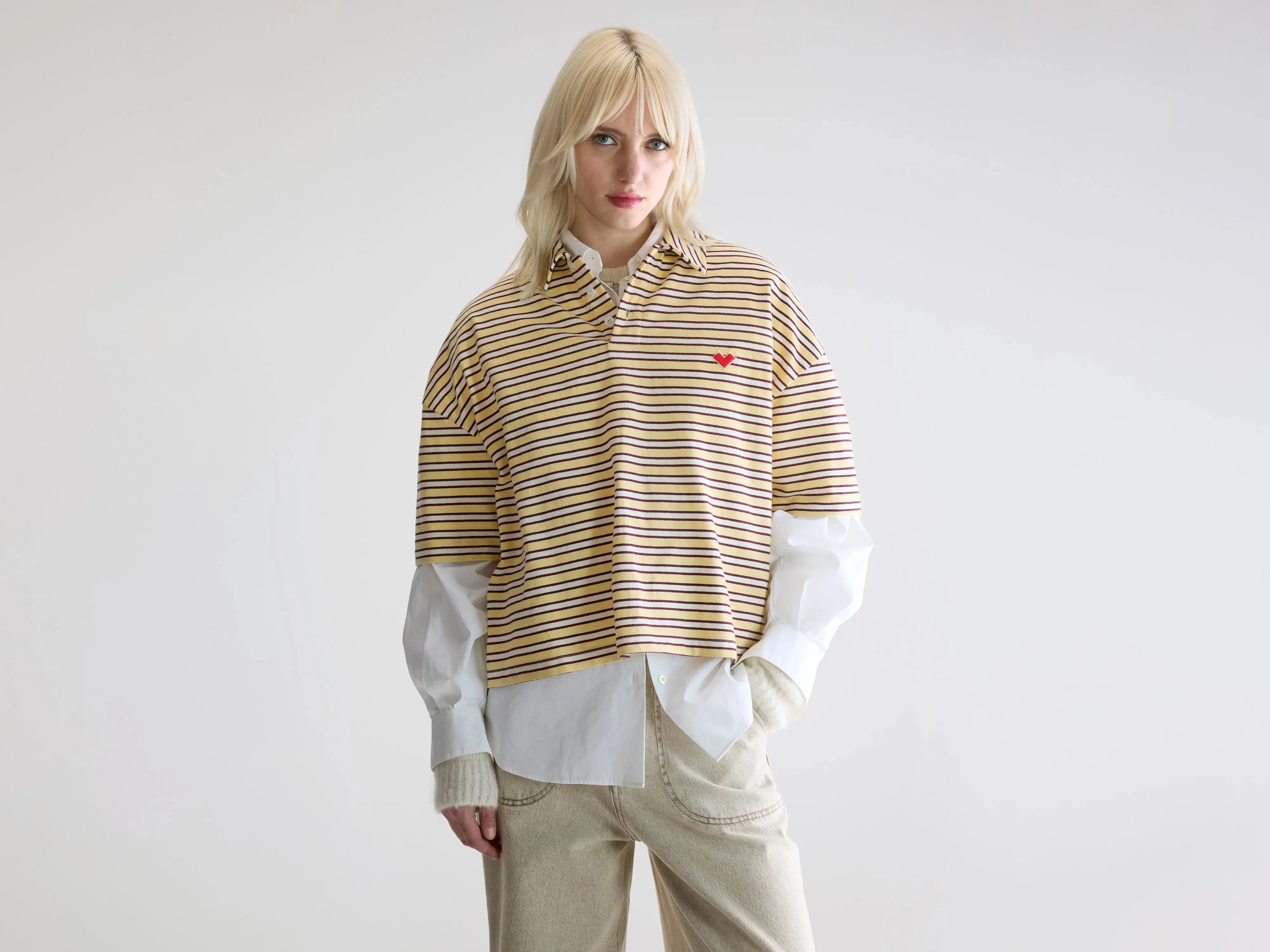 Foolo short-sleeve polo (252 / W / STRIPE A) Cozy Fit Animal Print