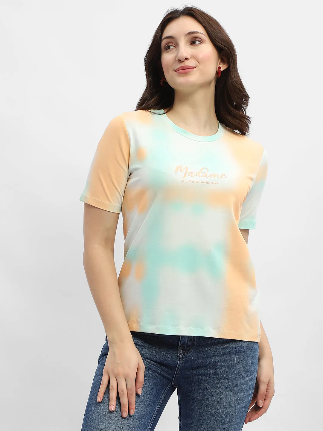 NonIrritating Fabric Madame Tie-Dye Orange Cotton T-Shirt