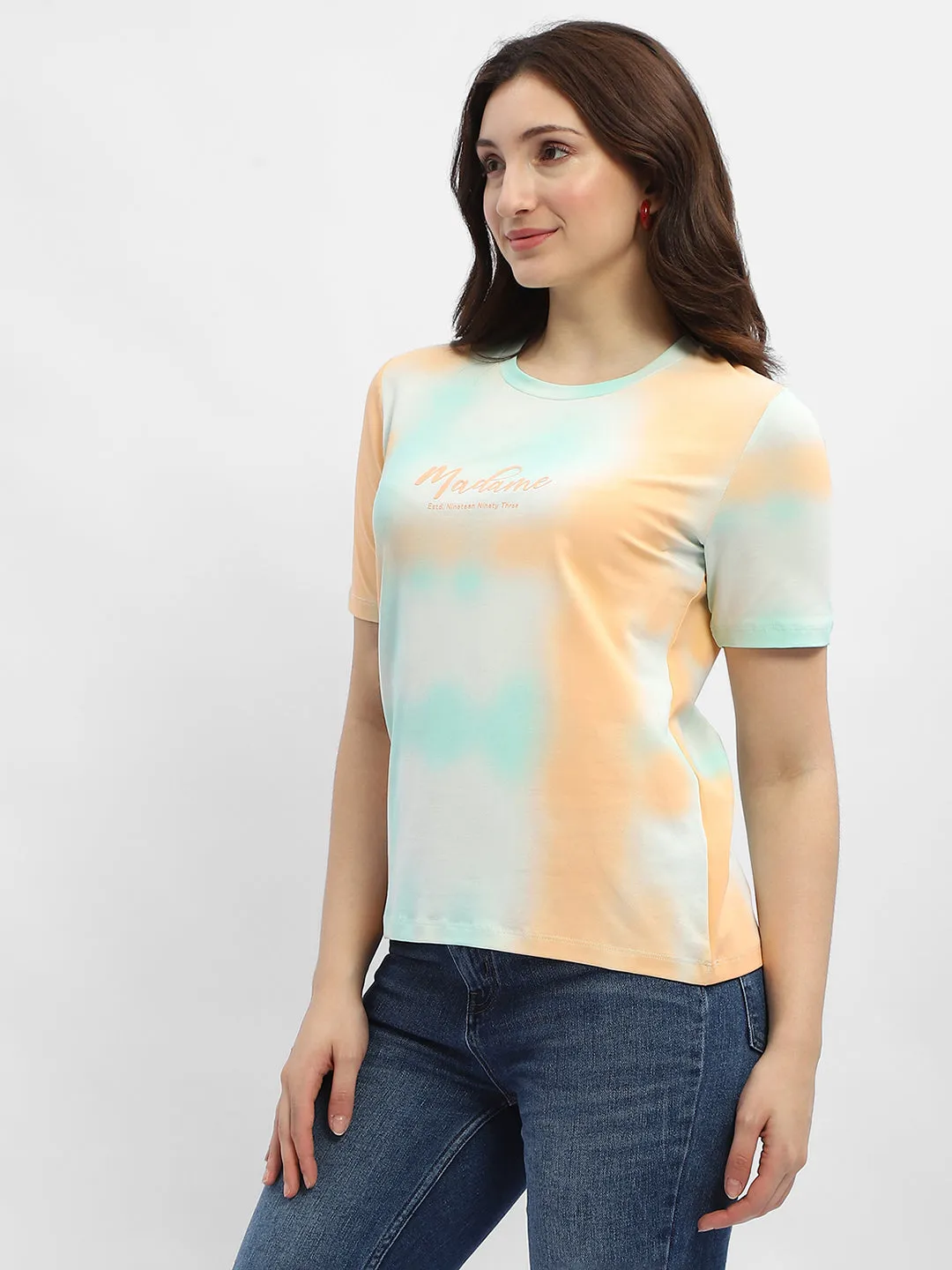 Wear Resistant Fabric Fun Style Madame Tie-Dye Orange Cotton T-Shirt