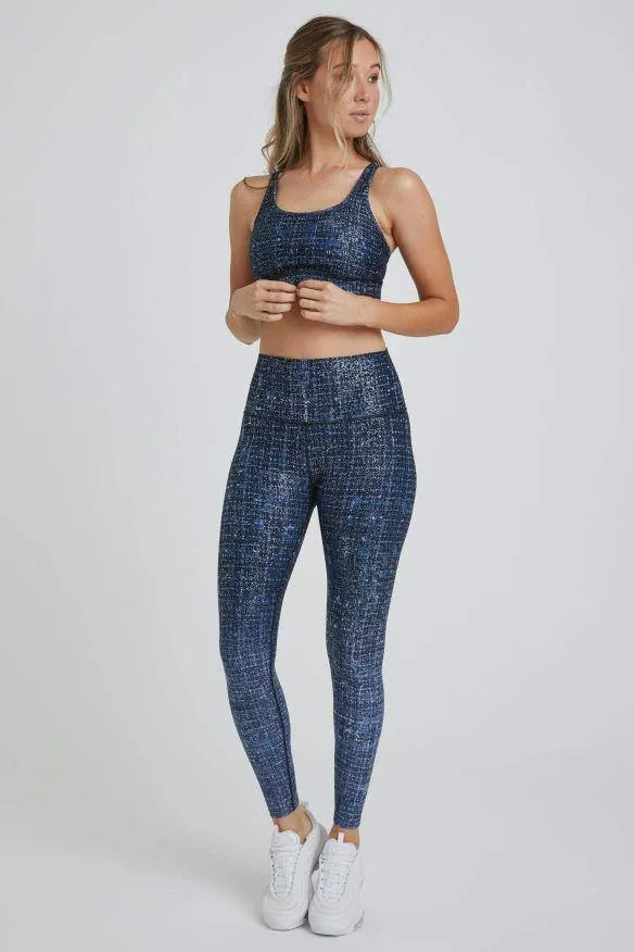 Wear It To Heart Navy Tweed Foil High Waist Legging Knee Articulation Tech Performance Fit