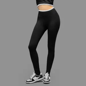 Cozy Comfort Comfortable Activewear Limitless snatched Ribbed waistband jacquard pattern legging - BLACK