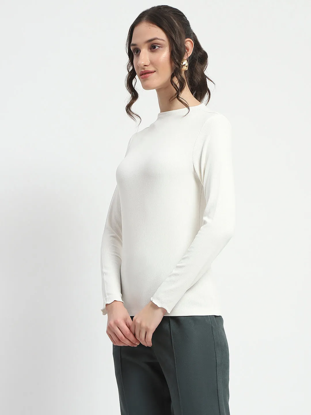 Madame High Neck Full Sleeve Solid White Top Classic Hoodie Myth Soul