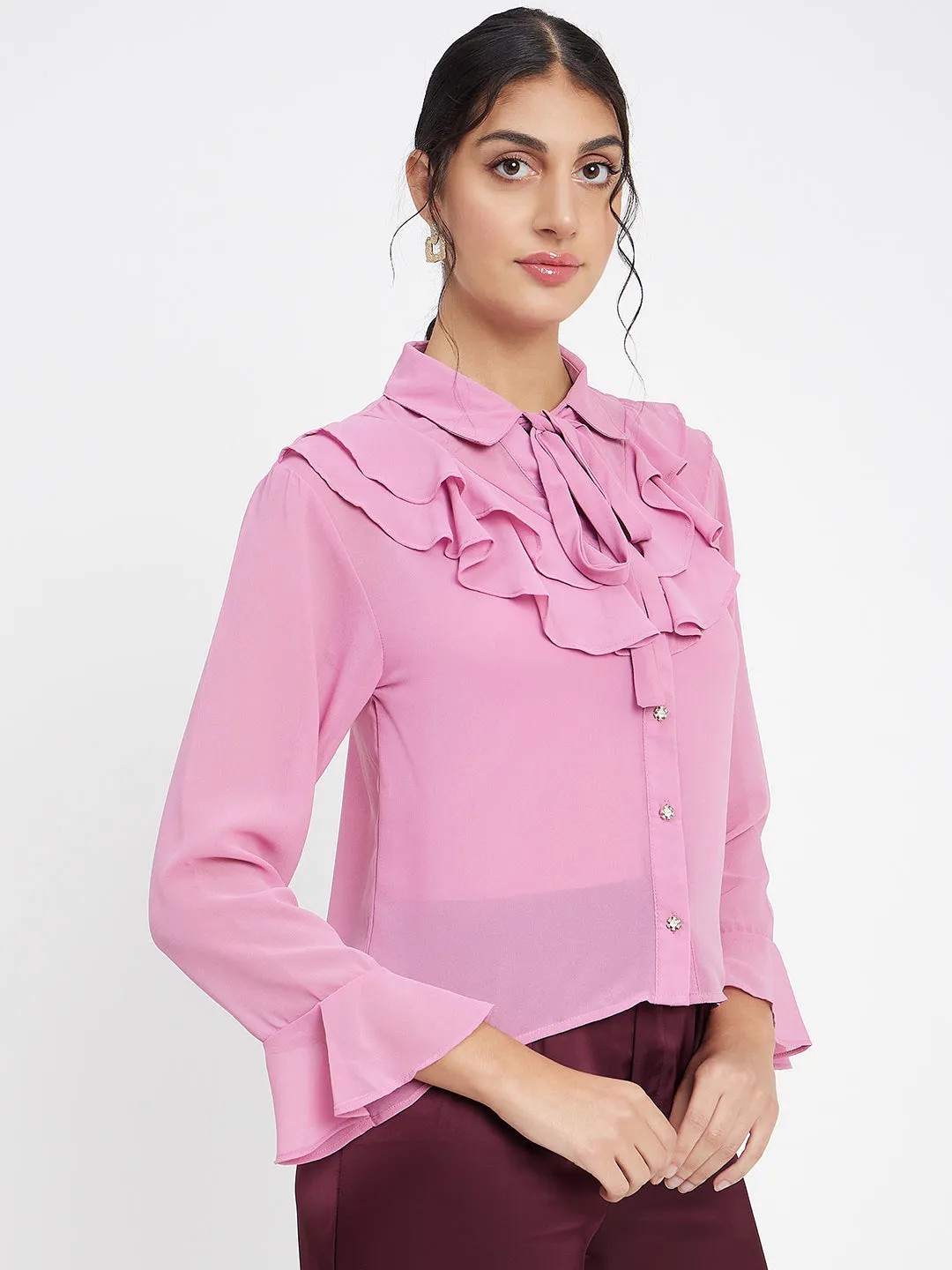 ReflectiveTrimDetails Zoom Proper Madame Solid Pink Top