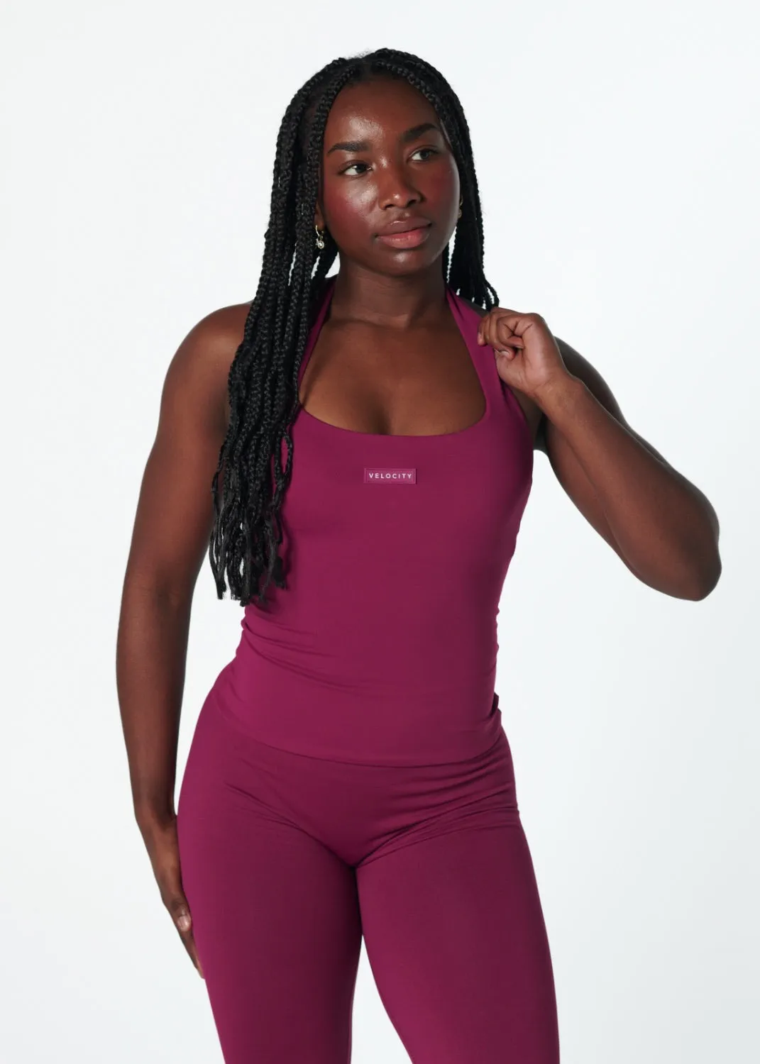 Sun Protection Fabric Seamless transition SS HALTER TANK - BERRY