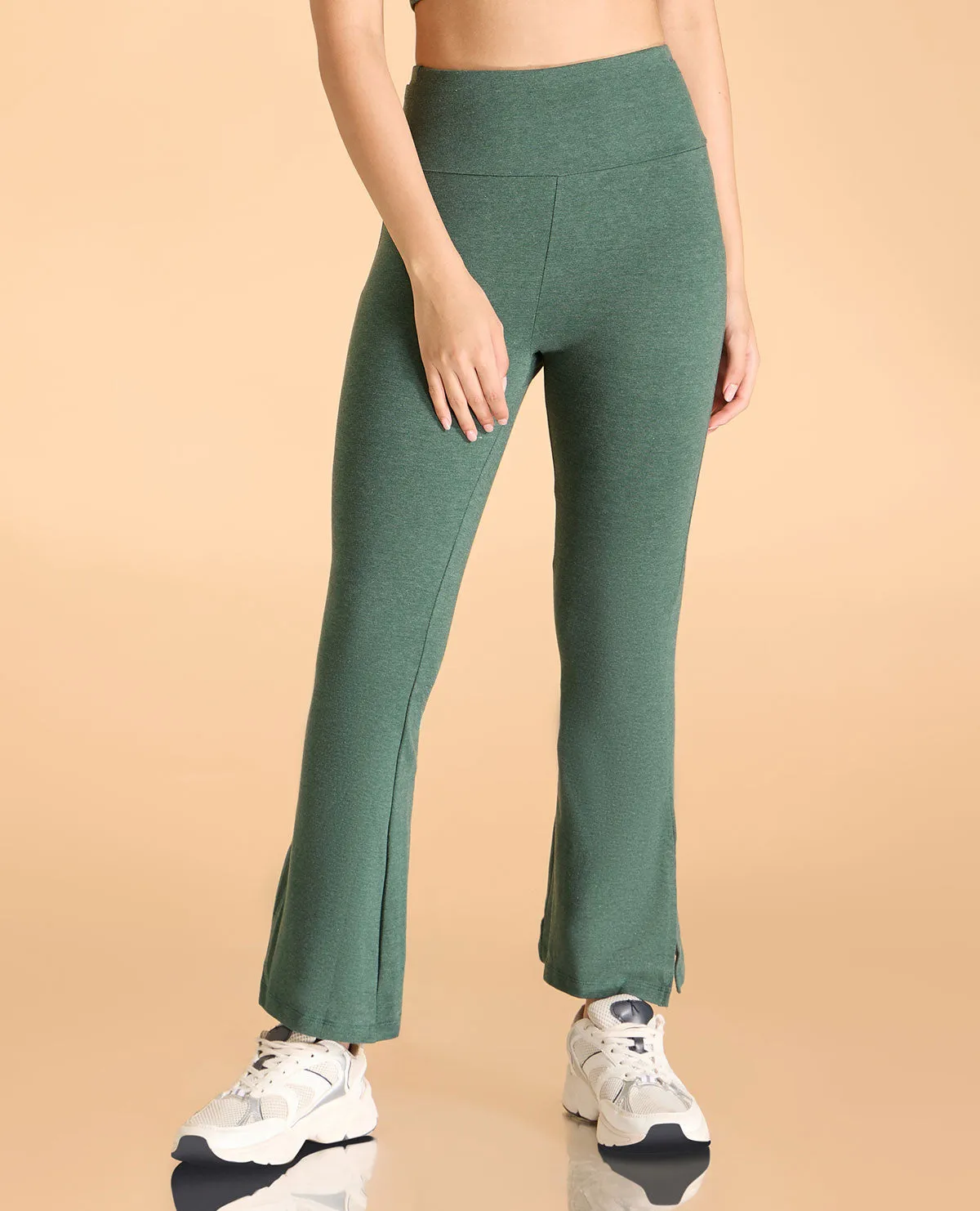 Women High Waist Cotton Side Slit Flared Pants Feminine Cut TemperatureRegulation