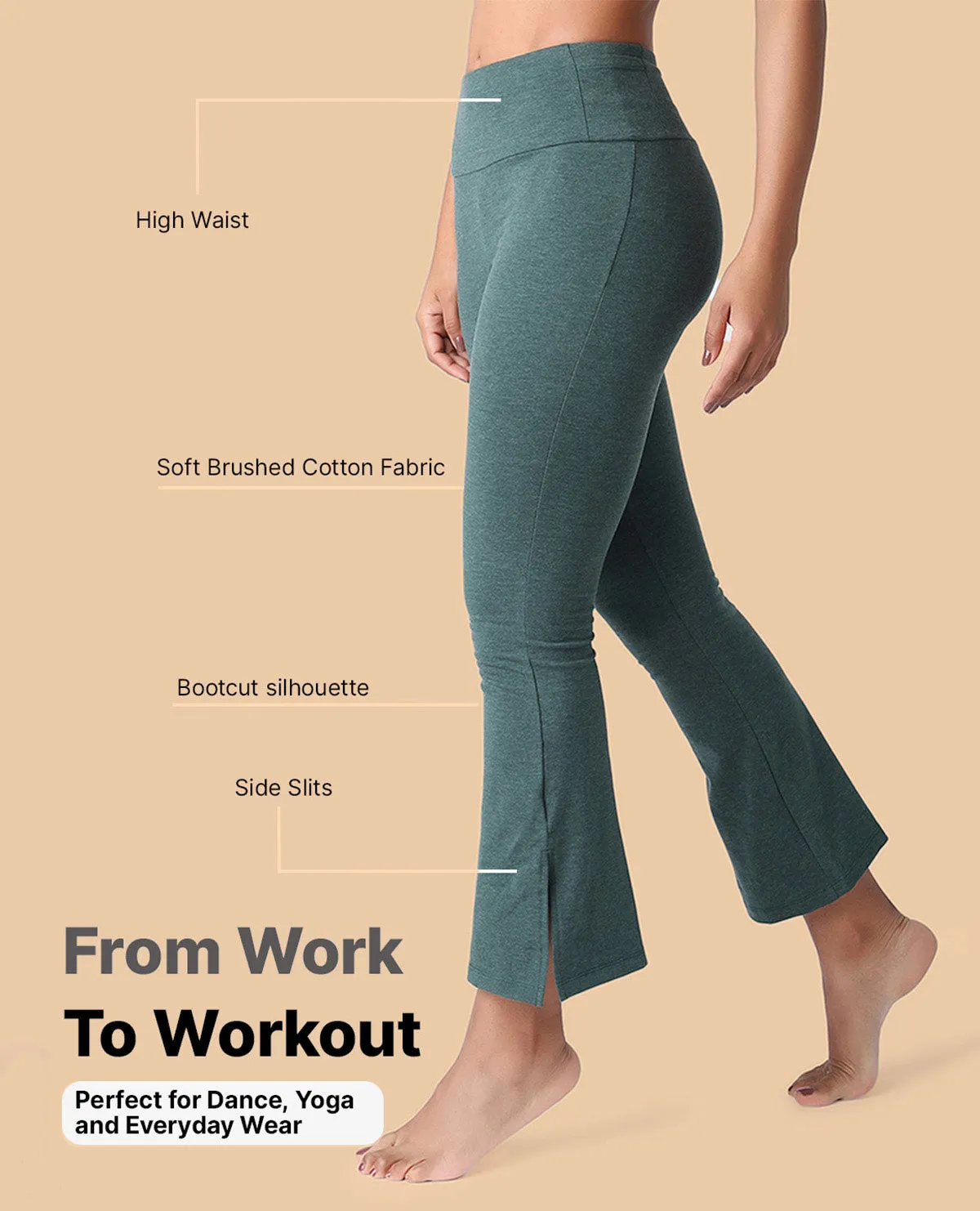 Yoga Ready Women High Waist Cotton Side Slit Flared Pants