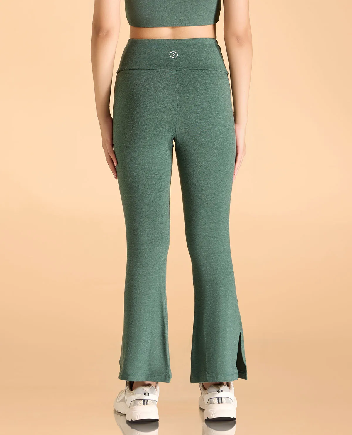 Layered Wear Durable Hemming Women High Waist Cotton Side Slit Flared Pants