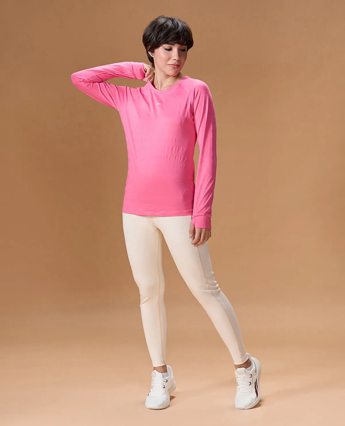 Structured silhouette Easy Care Fabric Regular Fit Basic Full Sleeve Top Pink