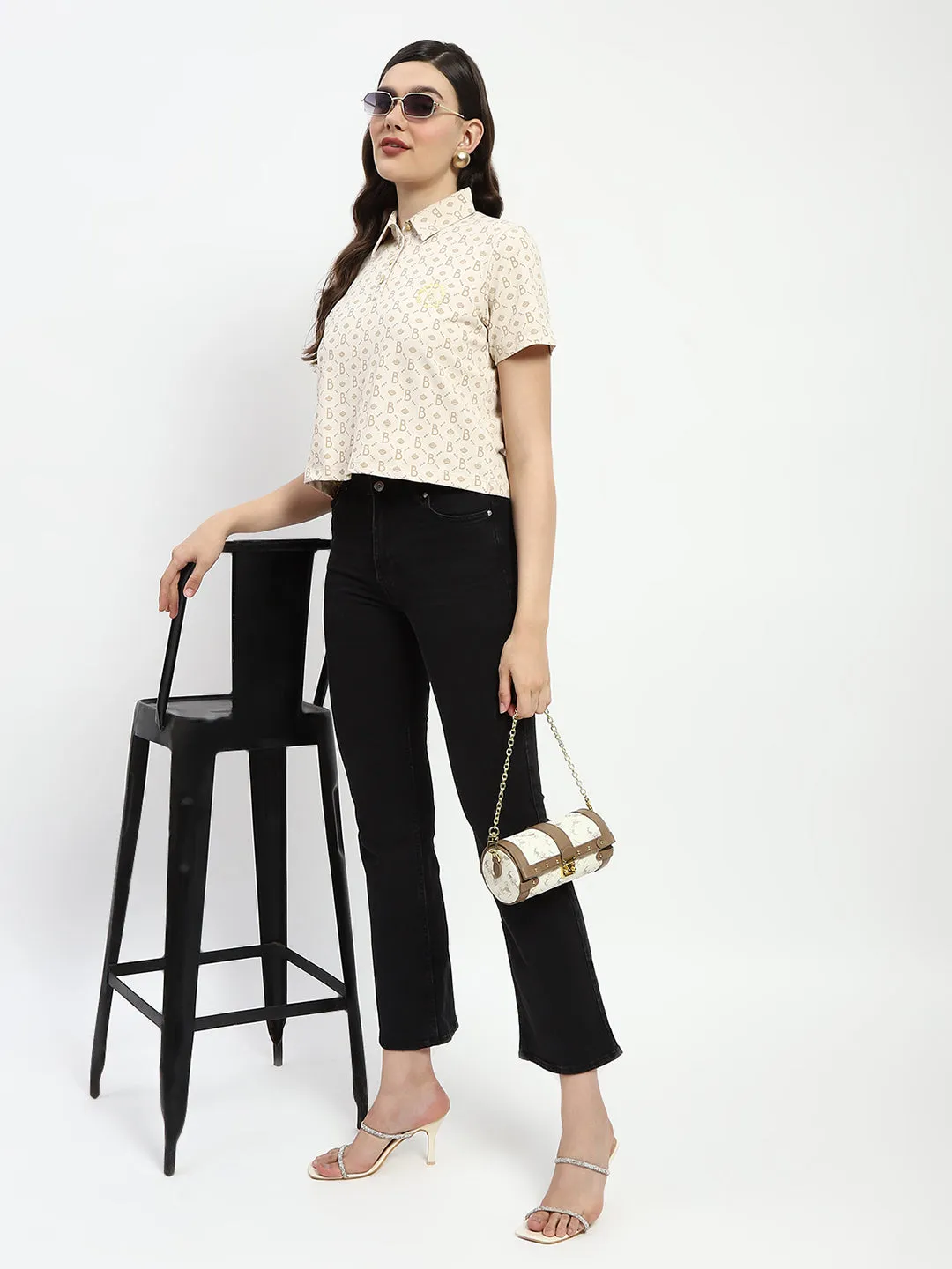 Madame Bridgerton Beige Cotton Polo Top Fashion Layer Antibacterial Treatment