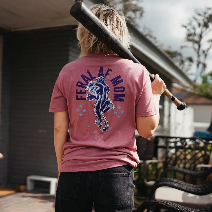 Women's Feral AF Mom Boyfriend Fit T-Shirt - Heather Mauve Non Restrictive Fit Stylish and Comfortable