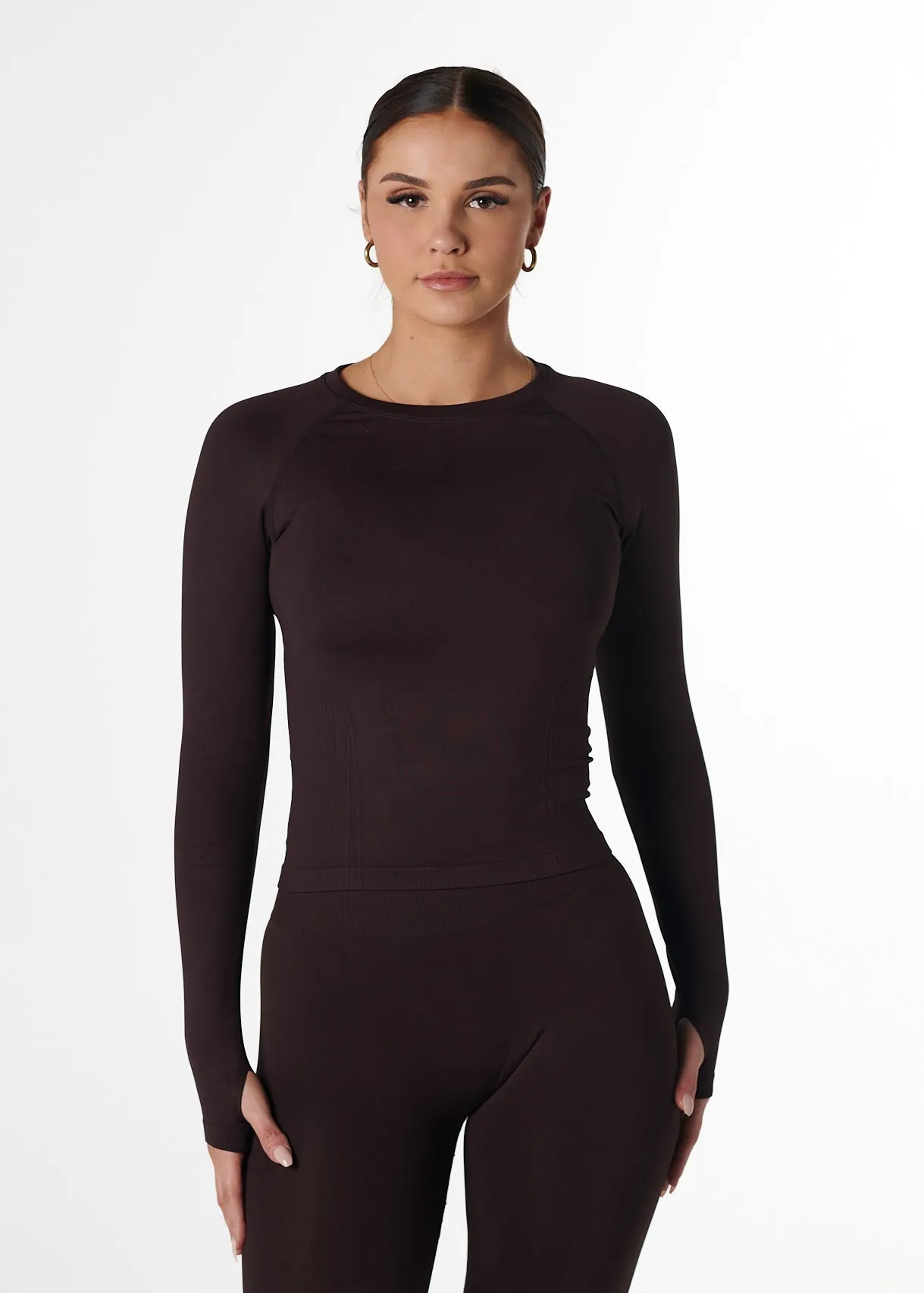 Active Wear AbrasiveReinforcedZones SILHOUETTE FITTED LONG SLEEVE - ESPRESSO