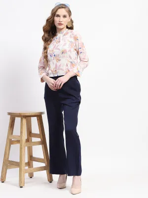 MultiPocket Madame Floral Print Off-White Mock Neck Top