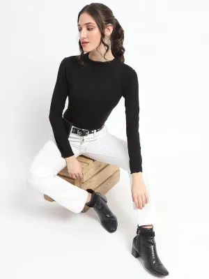 Professional Wear Madame High Neck Full Sleeve Solid Black Top