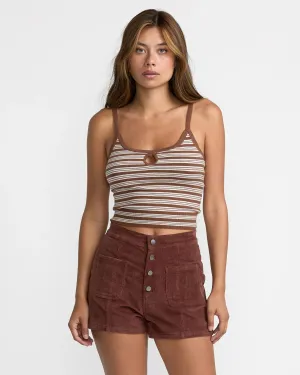 Tight Stripe Sweater Tank - Mocha Double Layered Hem Compression Zones