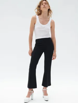 LowProfileWaistband ReflectiveAccentDetails Black crepe 7/8 length flared trousers