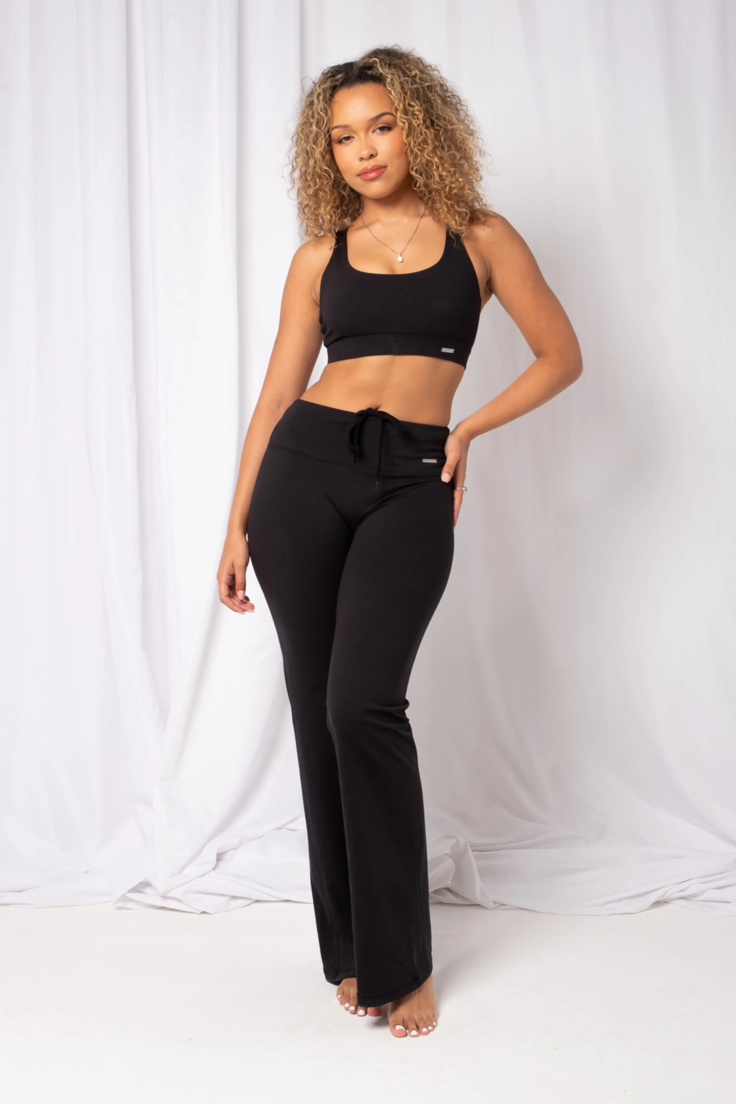 Breathable Fit Regular High Waisted Wide Leg Flares Matte Black