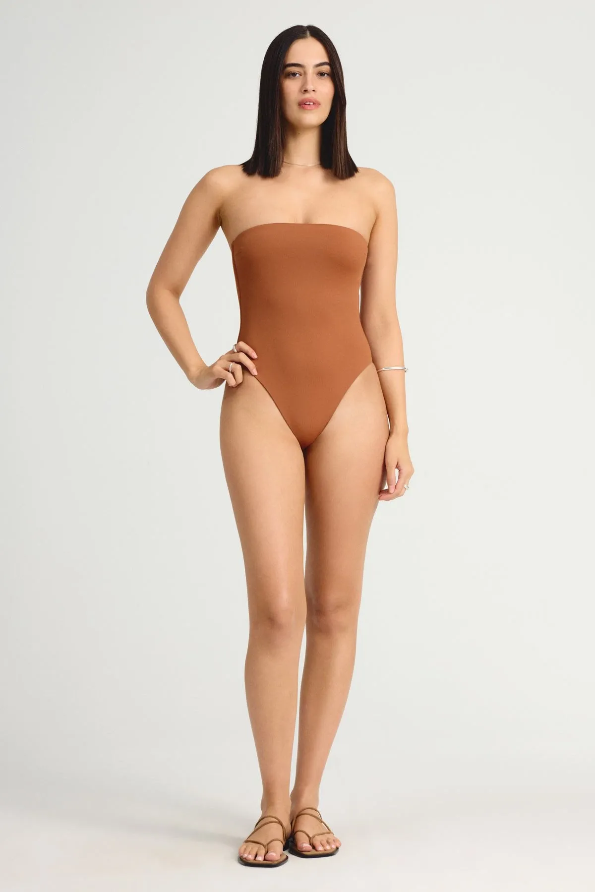 Chafe Free Seams Flexible Cup Insert Upcycled Bandeau One Piece  - Bourbon EcoLux