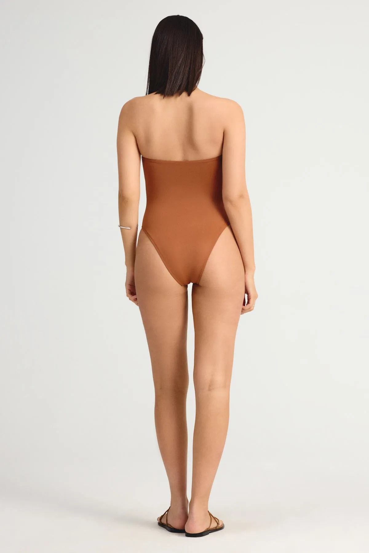 Compression fabric Eco-friendly Upcycled Bandeau One Piece  - Bourbon EcoLux