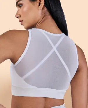 High Impact and Full Coverage Mesh Sports Bra Buttoned