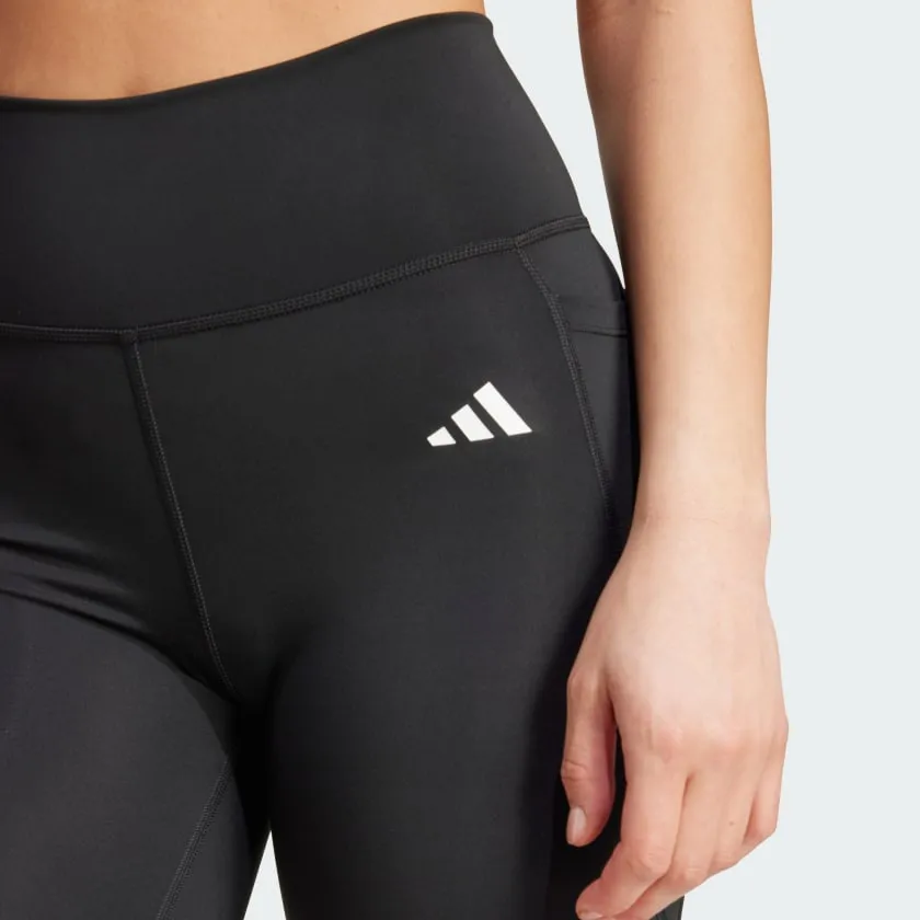 Adidas Women's Optime Essentials Pocket 7' Black Short Leggings Breathable Side Vents Flexible Pocket Placement